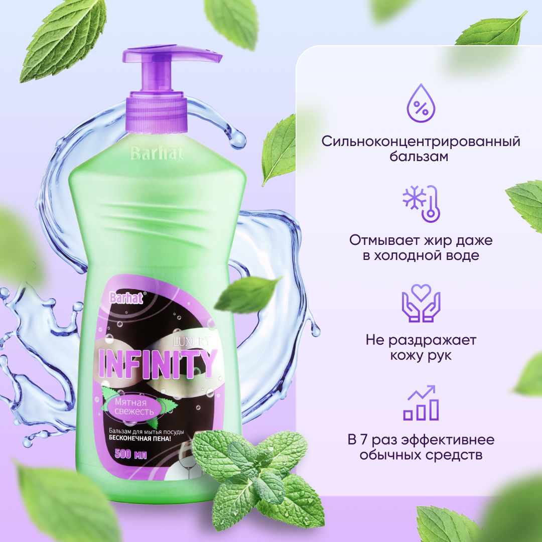 "Infinity Barhat" 500мл Бальзам для мытья пос Бесконечная пена с дозатором мятная свежесть